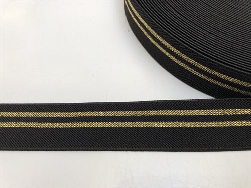 Linning elastik - fast, sort og med guld, 3 cm
